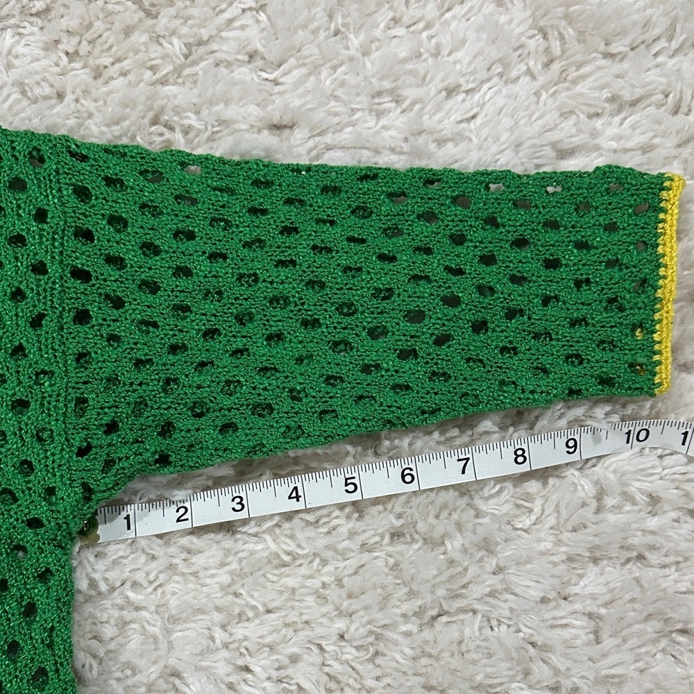 FEVER Y2K Green Open-Knit Bohemian Sweater Sz S - Picture 10 of 12